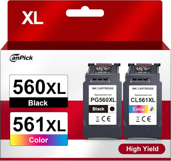 CanPick 560 561 Patronen XL PG-560XL CL-561XL Multipack Ersatz für Canon Druckerpatronen 560 560 PG 560 XL schwarz und CL 561 XL für Canon Pixma TS5350 TS5351 TS5352 TS5353 TS7451 TS7450 Drucker 1