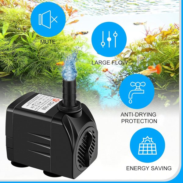 8W 600L/H Mini Wasserpumpe Aquariumpumpe, Aquarium Pumpe, Ultra Leise Tauchpumpe Klein Springbrunnenpumpe mit 1,4 m Netzkabel, 2 Düse für Aquarien Garten Teich Statue (Schwarz) 2