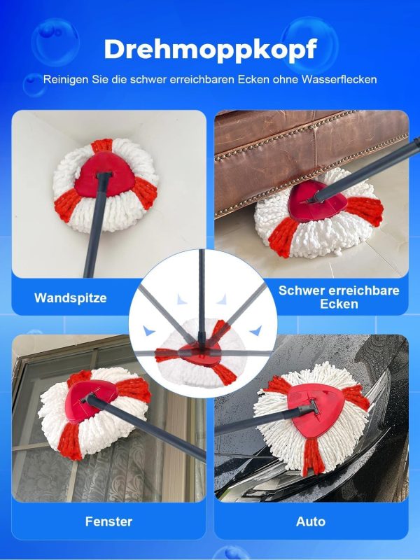 Wischmopp Ersatzköpfe für Turbo 2-in-1, Bodenwischer Set Kompatibel mit Vileda EasyWring&Clean, Wischmop Ersatzbezug, 2 Moppköpfe +1 Stiel +1 Moppbasis für mop, auch fur empfindliche Boden 3