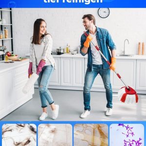 Wischmopp Ersatzköpfe für Turbo 2-in-1, Bodenwischer Set Kompatibel mit Vileda EasyWring&Clean, Wischmop Ersatzbezug, 2 Moppköpfe +1 Stiel +1 Moppbasis für mop, auch fur empfindliche Boden 14