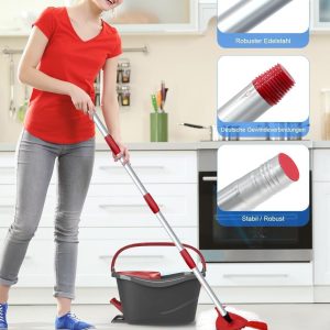 Wischmopp Ersatzköpfe für Turbo 2-in-1, Bodenwischer Set Kompatibel mit Vileda EasyWring&Clean, Wischmop Ersatzbezug, 2 Moppköpfe +1 Stiel +1 Moppbasis für mop, auch fur empfindliche Boden 18