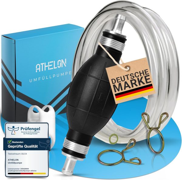 ATHELON® Handpumpe für Benzin, Diesel, Wasser & Öl - XL Umfüllpumpe inkl. Flüssigkeitsregler und 2m Schlauch - Verbesserte Schlauchpumpe [2024] - Zuverlässig & Auslaufsicher 1