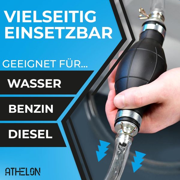 ATHELON® Handpumpe für Benzin, Diesel, Wasser & Öl - XL Umfüllpumpe inkl. Flüssigkeitsregler und 2m Schlauch - Verbesserte Schlauchpumpe [2024] - Zuverlässig & Auslaufsicher 5