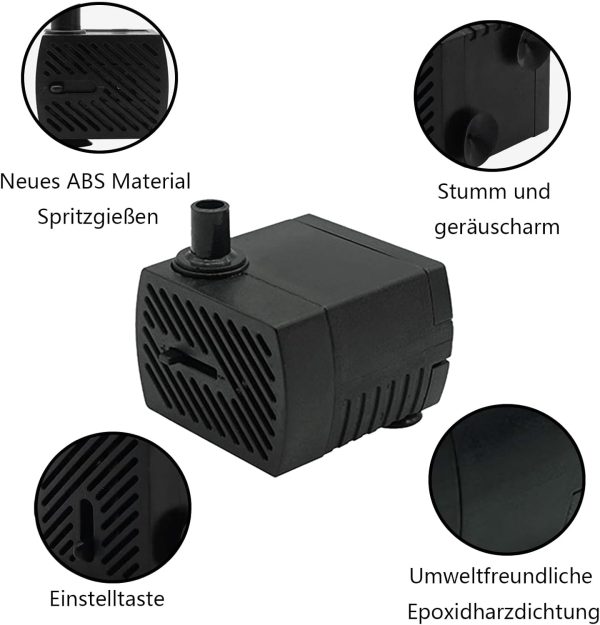 GERUI 2 stück Mini Wasserpumpe,280 L/h 4W 220V-240V 50/60hz Einstellbare Wassermenge 8/13mm,Saugnäpfen Springbrunnen pumpe Geeignet für kleine Aquarien, Aquarienpumpen, Gärten 3