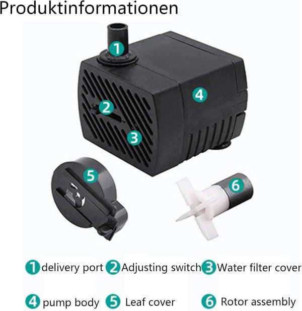 GERUI 2 stück Mini Wasserpumpe,280 L/h 4W 220V-240V 50/60hz Einstellbare Wassermenge 8/13mm,Saugnäpfen Springbrunnen pumpe Geeignet für kleine Aquarien, Aquarienpumpen, Gärten 4