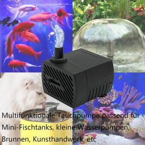 GERUI 2 stück Mini Wasserpumpe,280 L/h 4W 220V-240V 50/60hz Einstellbare Wassermenge 8/13mm,Saugnäpfen Springbrunnen pumpe Geeignet für kleine Aquarien, Aquarienpumpen, Gärten 16