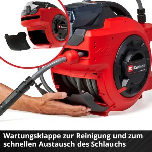 Einhell Akku-Schlauchtrommel GE-HR 18/30 Li-Solo Power X-Change (18 V, automatische Schlauchaufwicklung, bis zu 180° schwenkbar, Wandhalterung, 30 m Gartenschlauch & -spritze, ohne Akku) 22