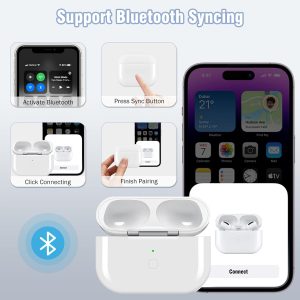 RUIZHI Kabellose Ladehülle kompatibel mit Air Pods Pro 1 und Pro 2. Ersatz kabellose Ladehülle für Air Pod Pro mit Bluetooth-Synchronisierungstaste, 680 mAh eingebauter Akku 12