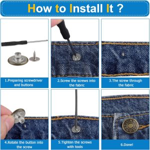 24 Stück Hosen Ersatz Knöpfe, 3 Stile Ø 20mm Verstellbare Jeansknöpfe mit Schraubendreher, Messing Jeansknöpfe Stecken für DIY Jeansknopf zur Reparatur von Jeans, Hose 16