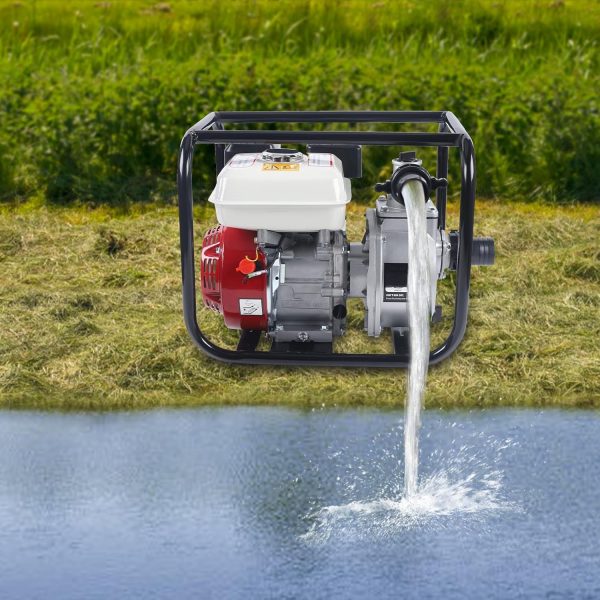 Benzin Wasserpumpe Garten Brunnen Teichpumpe 4 Takt 6.5 PS Motor Schmutzwasserpumpe, 2" Motorpumpe Kreiselpumpe für Teich Garten 2