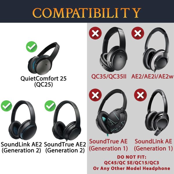 SOULWIT Ohrpolster + Kopfband Stirnband Headband+ Silikon Schutz Abdeckungen, Ersatz Kit für Bose QuietComfort 25(QC25)/SoundLink Around-Ear II(SoundLink AE2)/SoundTrue Around-Ear II(SoundTrue AE 2) 2