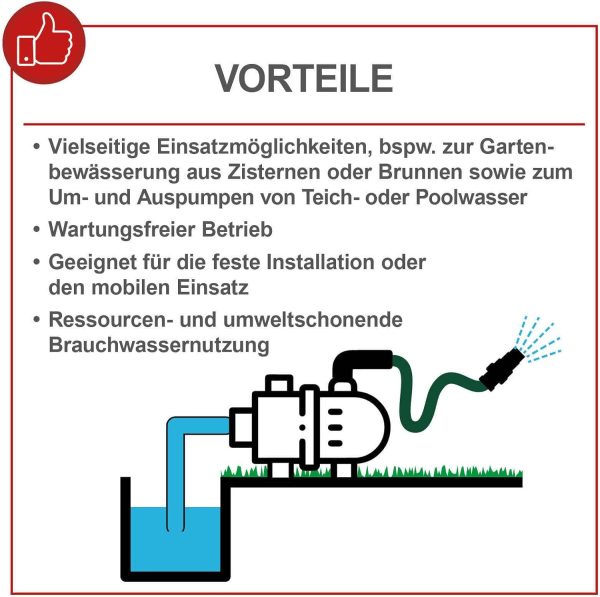 Scheppach Gartenpumpe GP1400JET Hauswasserpume | 1300W - 6000l/h Fördermenge | 4,8 bar Förderdruck | 8m Ansaughöhe - 48m Förderhöhe | inkl. Tragegriff | Brunnenpumpe Bewässerungspumpe Regenwasser 8