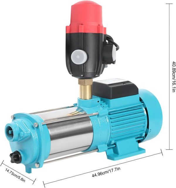 1300W Kreiselpumpe Selbstansaugend Edelstahl Hauswasserwerk Gartenpumpe MC-6SA Bewässerungspumpe,4000 L/H, 9.8 Bar, Max Saughöhe 8m/ 26.25ft 4