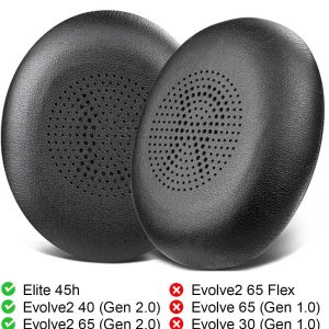 Ersatz Ohrpolster für Jabra Elite 45h, für Evolve2 65 MS UC, Kopfhörer-Teile aus Memory-Schaum, Ohrpolster mit weichem Proteinleder (Schwarz) 9