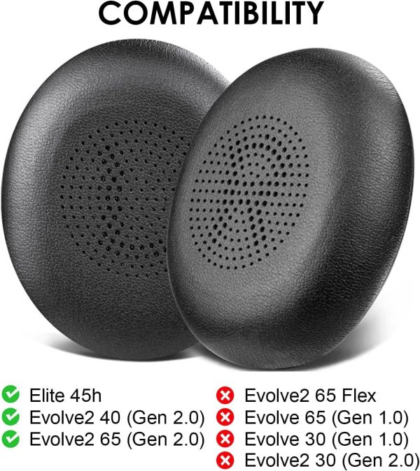 Ersatz Ohrpolster für Jabra Elite 45h, für Evolve2 65 MS UC, Kopfhörer-Teile aus Memory-Schaum, Ohrpolster mit weichem Proteinleder (Schwarz) 3