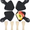 HengBO Raclette Pfännchen Set 4 Stück Mini Antihaftbeschichtet Raclette Pfännchen Ersatz mit 4 Holz Raclette Schaber für Bereitstellung von Raclette Käse Eiern Service (Schwarz） 20