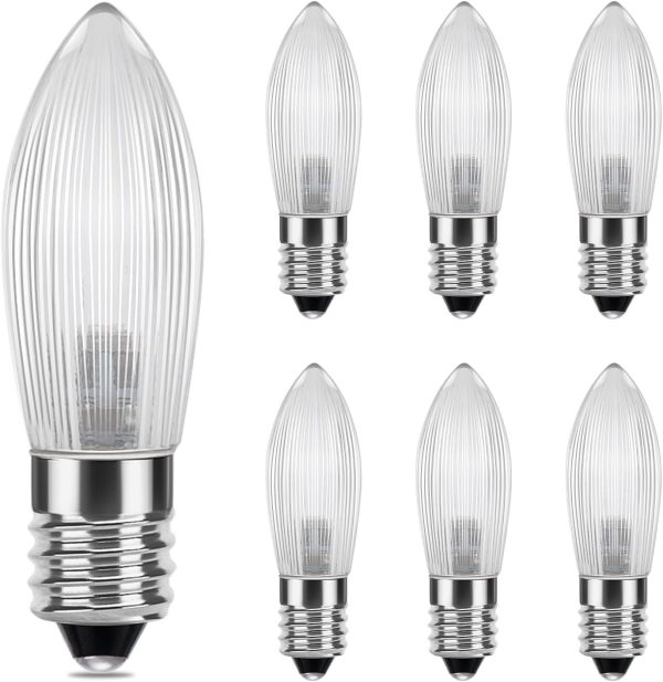 DiCUNO E10 LED Riffelkerze, 7x Spitzkerze für Schwibbogen, LED Ersatzbirne 0.2W ersatz 1W Topkerze, warmweiß 2300K, 5-55V, für Lichterbogen, Adventsleuchter, Lichterkette 1