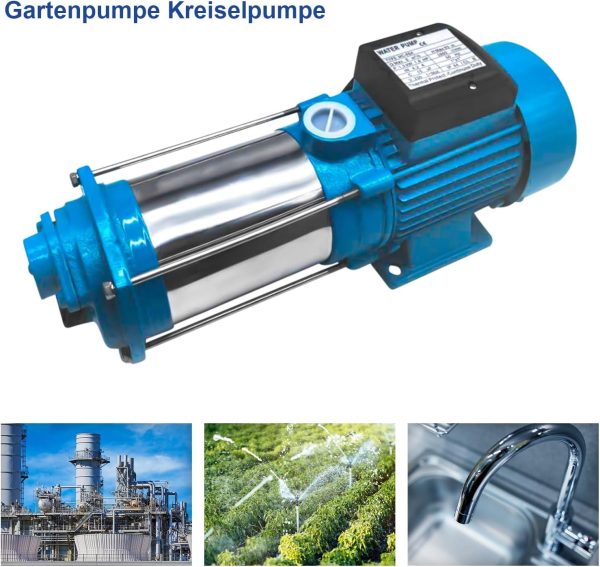 Leistungsstarke Kreiselpumpe 2500W, Bewässerungspumpe für Garten, Jetpumpe mit Druckschalter, 4000 L/H, 110m, Edelstahl 4