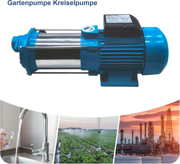 Leistungsstarke Kreiselpumpe 2500W, Bewässerungspumpe für Garten, Jetpumpe mit Druckschalter, 4000 L/H, 110m, Edelstahl 7