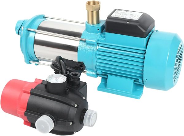 Kreiselpumpe 9,8 bar Wasserpumpe Hauswasserwerk Gartenpumpe Selbstansaugend 1300 W 4000 L/h N Centrifugal Pump Zentrifugalpumpe mit Druckschalter Set 2