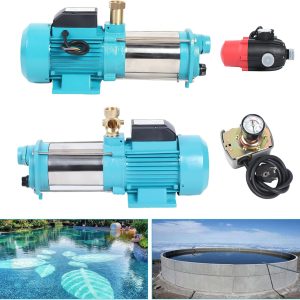 Kreiselpumpe 9,8 bar Wasserpumpe Hauswasserwerk Gartenpumpe Selbstansaugend 1300 W 4000 L/h N Centrifugal Pump Zentrifugalpumpe mit Druckschalter Set 22