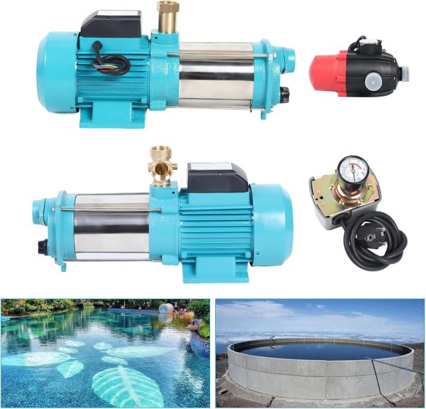 Kreiselpumpe 9,8 bar Wasserpumpe Hauswasserwerk Gartenpumpe Selbstansaugend 1300 W 4000 L/h N Centrifugal Pump Zentrifugalpumpe mit Druckschalter Set 8