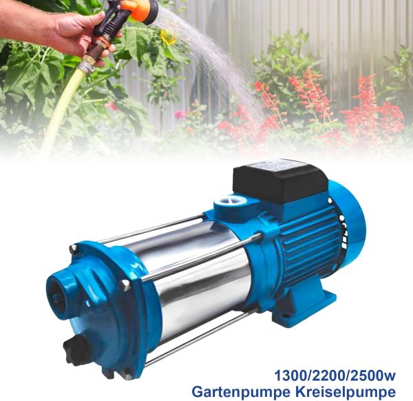 Gartenpumpe Wasserpumpe 5 Stufige für Hauswasserwerke, 2400 L/H Edelstahl Kreiselpumpe Zentrifugalpumpe, Selbstansaugend Centrifugal Pumpn 9.8bar 1300W 1