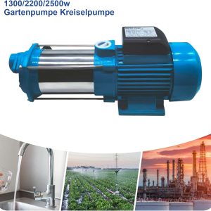 Gartenpumpe Wasserpumpe 5 Stufige für Hauswasserwerke, 2400 L/H Edelstahl Kreiselpumpe Zentrifugalpumpe, Selbstansaugend Centrifugal Pumpn 9.8bar 1300W 10