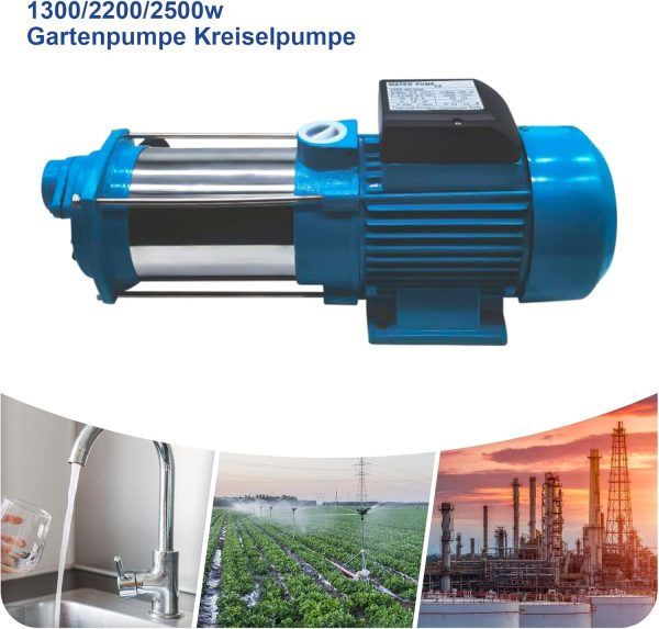 Gartenpumpe Wasserpumpe 5 Stufige für Hauswasserwerke, 2400 L/H Edelstahl Kreiselpumpe Zentrifugalpumpe, Selbstansaugend Centrifugal Pumpn 9.8bar 1300W 4