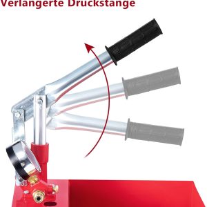 Trintion Abdrückpumpe 5 Liter Manuelle Prüfpumpe 25Bar Aluminiumguss Befüllpumpe mit 1/2" Hochdruckschlauch für Dichtheitsprüfung von Wasser und Heizungsrohren (Rot) 18