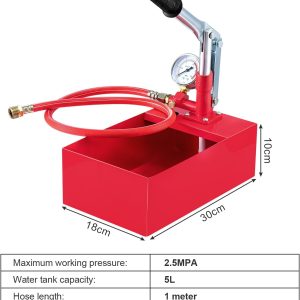 Trintion Abdrückpumpe 5 Liter Manuelle Prüfpumpe 25Bar Aluminiumguss Befüllpumpe mit 1/2" Hochdruckschlauch für Dichtheitsprüfung von Wasser und Heizungsrohren (Rot) 24