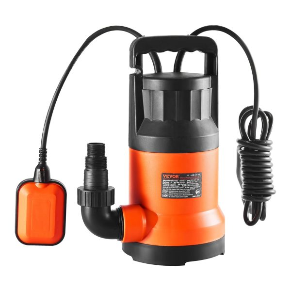 VEVOR Schmutzwasserpumpe, 400 W, 9500 L/h hoher Durchfluss, 7,9 m Förderhöhe, Tauchpumpe, tragbare Wasserpumpe mit 3 m langem Netzkabel zum Abpumpen von Wasser aus Schwimmbecken, Gartenteich, Keller 1