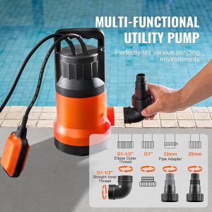 VEVOR Schmutzwasserpumpe, 400 W, 9500 L/h hoher Durchfluss, 7,9 m Förderhöhe, Tauchpumpe, tragbare Wasserpumpe mit 3 m langem Netzkabel zum Abpumpen von Wasser aus Schwimmbecken, Gartenteich, Keller 14