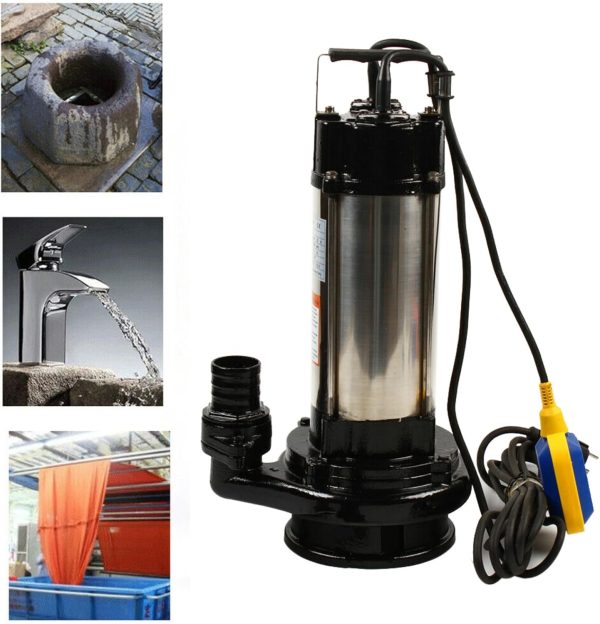 Konfiur 1500W Fäkalienpumpe, 36000 L/H Schmutzwasserpumpe 2 HP Tauchpumpe Abwasserpumpe Schlammpumpe Abwasserpumpe mit Schwimmermax. Hub (Kopf): 72', 22m Max.Q:36 M³/H 4