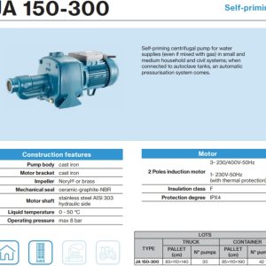 FORAS JA200T Selbstansaugende elektrische Kreiselpumpe, made in Italy, Dauerbetrieb, 400V, 1.5 kW, 110 L/min, 62,5m m 11