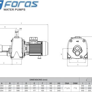 FORAS JA200T Selbstansaugende elektrische Kreiselpumpe, made in Italy, Dauerbetrieb, 400V, 1.5 kW, 110 L/min, 62,5m m 13