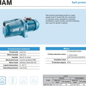 FORAS JAM150T Selbstansaugende elektrische Kreiselpumpe, made in Italy, Dauerbetrieb, 400V, 1.1 kW, max. 120 L/min, 50m 10