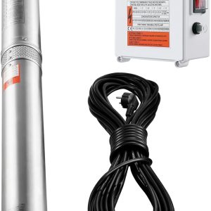 VEVOR Tiefbrunnen-Tauchpumpe, 1500 W, 230 V, 60 Hz, 9,8 m³/h, 108 m Förderhöhe, mit 19,4 m Kabel und externer Steuerbox, Edelstahl-Wasserpumpen für Industrie, Bewässerung und Heimgebrauch, IP68 24