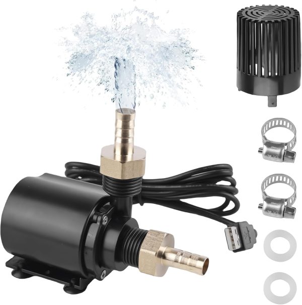 Außengewinde USB Wasserpumpe Set, 500L/H 4W Tauchpumpen, USB Aquariumpumpe Klein Fontäne Pumpe mit 1,5M Kabel 2 Messing Düse, Mini Wasserpumpe Filterpumpe für Aquarium 1