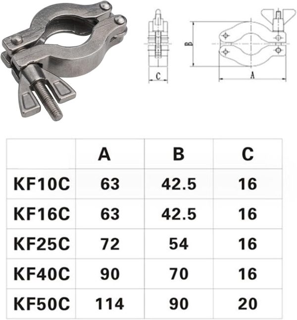 CWOQOCW 1 x KF16 KF25 KF40 KF50 304 Edelstahl-Vakuum-Klemme, Pumpenzubehör, Schnapp-Typ-Vakuumklemme für Vakuum-Wasserrohre oder Ölrohre (KF16) 6