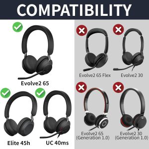 Ersatz Ohrpolster für Jabra Evolve2 65 (65MS 65UC USB)/Evolve2 40 (40UC 40MS USB)/Elite 45h, Professionelle Ohrpolsterkissen mit Weichem Protein-Leder (Schwarz) 12