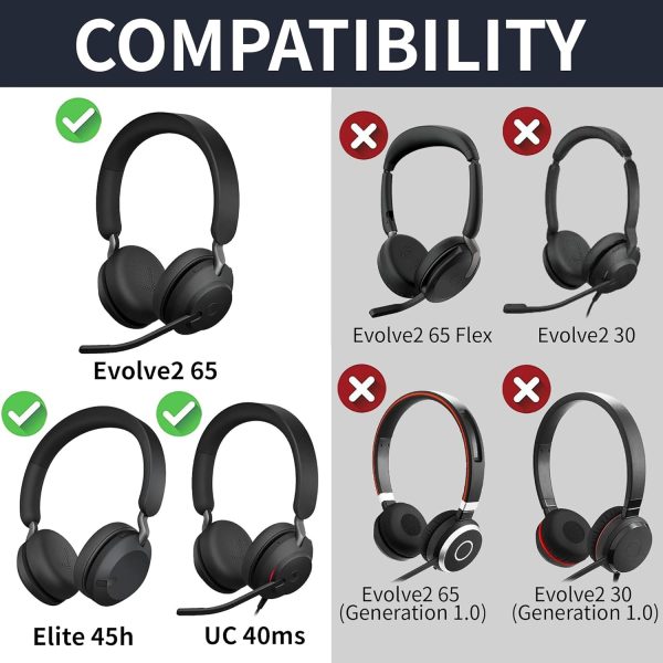 Ersatz Ohrpolster für Jabra Evolve2 65 (65MS 65UC USB)/Evolve2 40 (40UC 40MS USB)/Elite 45h, Professionelle Ohrpolsterkissen mit Weichem Protein-Leder (Schwarz) 4