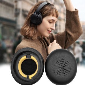 Ersatz Ohrpolster für Jabra Evolve2 65 (65MS 65UC USB)/Evolve2 40 (40UC 40MS USB)/Elite 45h, Professionelle Ohrpolsterkissen mit Weichem Protein-Leder (Schwarz) 16