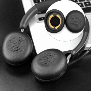 Ersatz Ohrpolster für Jabra Evolve2 65 (65MS 65UC USB)/Evolve2 40 (40UC 40MS USB)/Elite 45h, Professionelle Ohrpolsterkissen mit Weichem Protein-Leder (Schwarz) 18