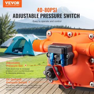 VEVOR 12-V-Membranpumpe, 11,36 L/min, 4-Kammer-DC-Wasserpumpe mit automatischem Druckschalter 40–100 PSI einstellbar, 55 PSI, 1/2 Zoll MNPT-Anschluss, für Wohnmobil, Yacht, Imbisswagen, Camper, Marine 15