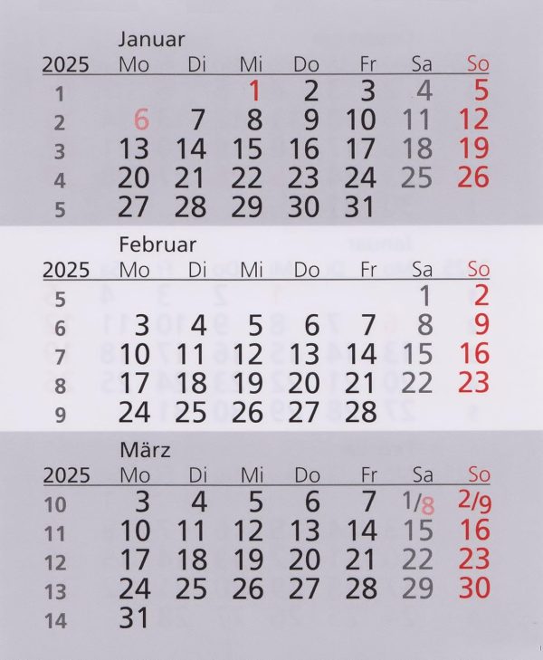 HiCuCo Ersatz-Kalenderblätter für 2 Jahre (2025 + 2026) - passend für 3-Monats-Tischkalender Stehkalender Aufstellkalender TypW (TypW1 und TypW2) 2