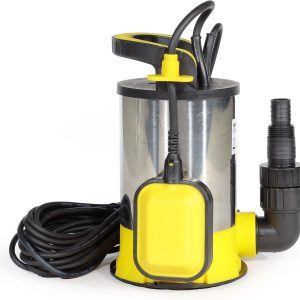 Wiltec Tauchpumpe mit Schwimmer Edelstahl 400 W, flachabsaugende Pumpe bis 1 mm, Tiefbrunnenpumpe bis 7 m Tiefe, Flachsaugerpumpe für Klarwasser 10