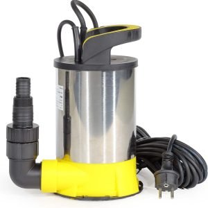 Wiltec Tauchpumpe mit Schwimmer Edelstahl 400 W, flachabsaugende Pumpe bis 1 mm, Tiefbrunnenpumpe bis 7 m Tiefe, Flachsaugerpumpe für Klarwasser 20