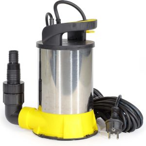 Wiltec Tauchpumpe mit Schwimmer Edelstahl 400 W, flachabsaugende Pumpe bis 1 mm, Tiefbrunnenpumpe bis 7 m Tiefe, Flachsaugerpumpe für Klarwasser 22