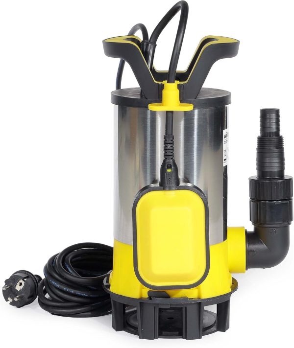 Wiltec 3 in 1 Flachsauger Tauchpumpe Edelstahl 850 W, Schmutzwasserpumpe 15000 l/h, Flachwasserpumpe mit Schwimmer, Flachsaugpumpe für Keller 6